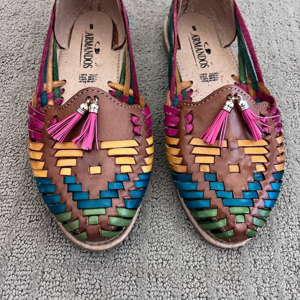 Armandos Hand-Woven Huaraches | Multicolor Traditional Mexican Leather Sandals - Picture 2 of 8